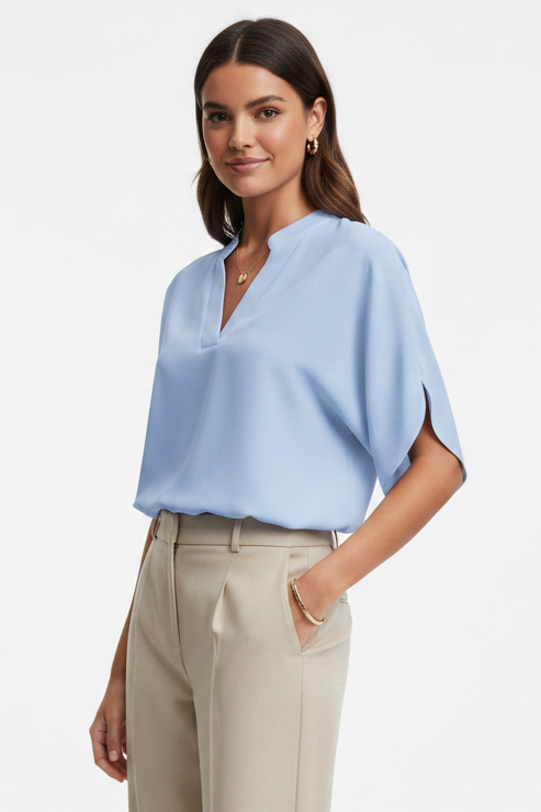 Elegant Soft V Neck Blouse with Lightweight Fabric and Relaxed Fit by Jamota Clothing Tops Women's Tops