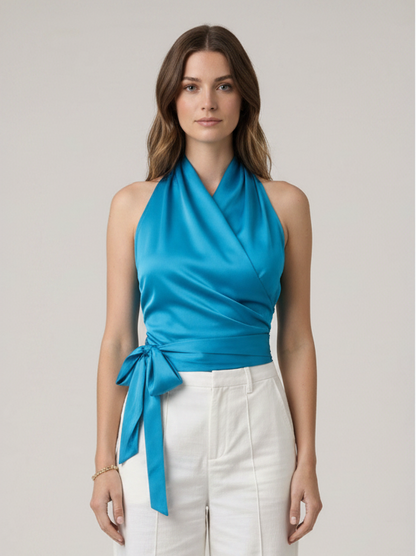 Halter Neck Top with Waist Belt Detail - Jamota