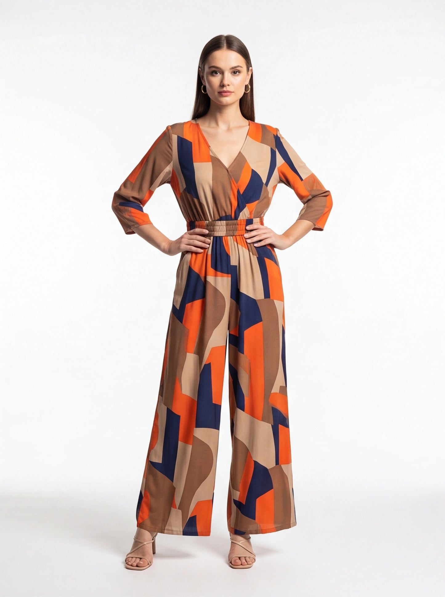 Chic Colorblock Geometric Jumpsuit with Belted Waist and Pockets by Jamota One-Pieces Jumpsuits & Rompers