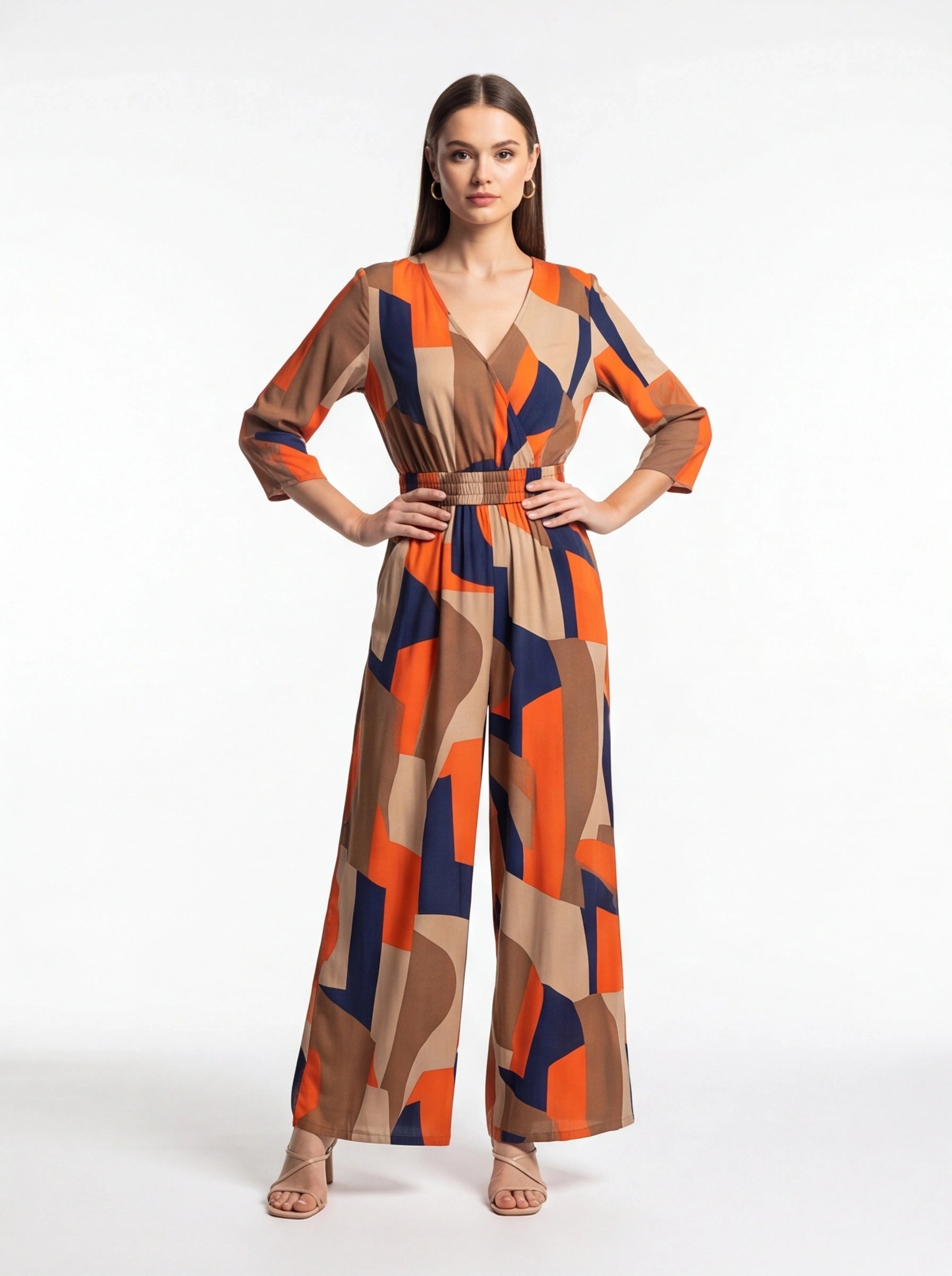 Chic Colorblock Geometric Jumpsuit with Belted Waist and Pockets by Jamota One-Pieces Jumpsuits & Rompers