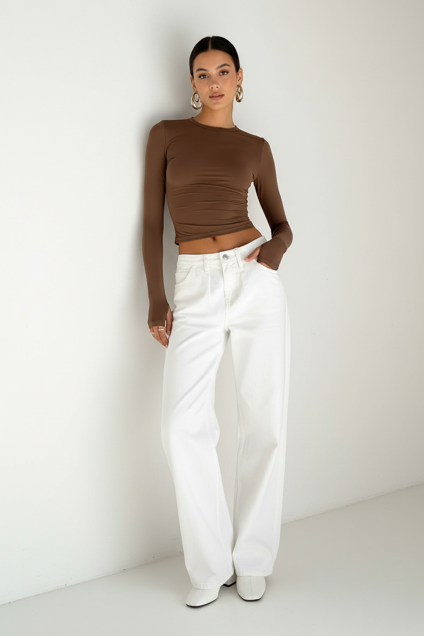Stretch Jersey Crop Top with Long Sleeves by Jamota Crop Tops Crop Tops
