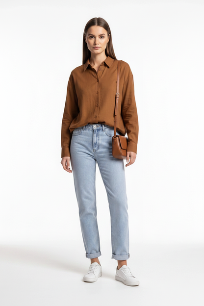 Elegant Relaxed Button Blouse with Soft Fabric and Versatile Fit by Jamota Blouses Blouses