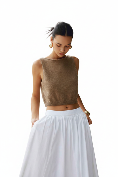 Stylish White Sleeveless Crop Top with Soft Fabric and Tailored Fit by Jamota Tank Tops T-Shirts