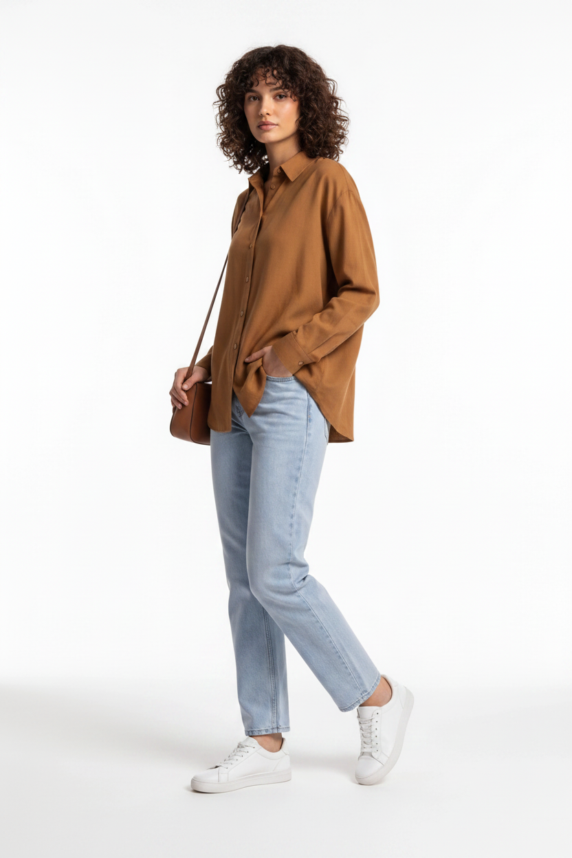 Elegant Relaxed Button Blouse with Soft Fabric and Versatile Fit by Jamota Blouses Blouses