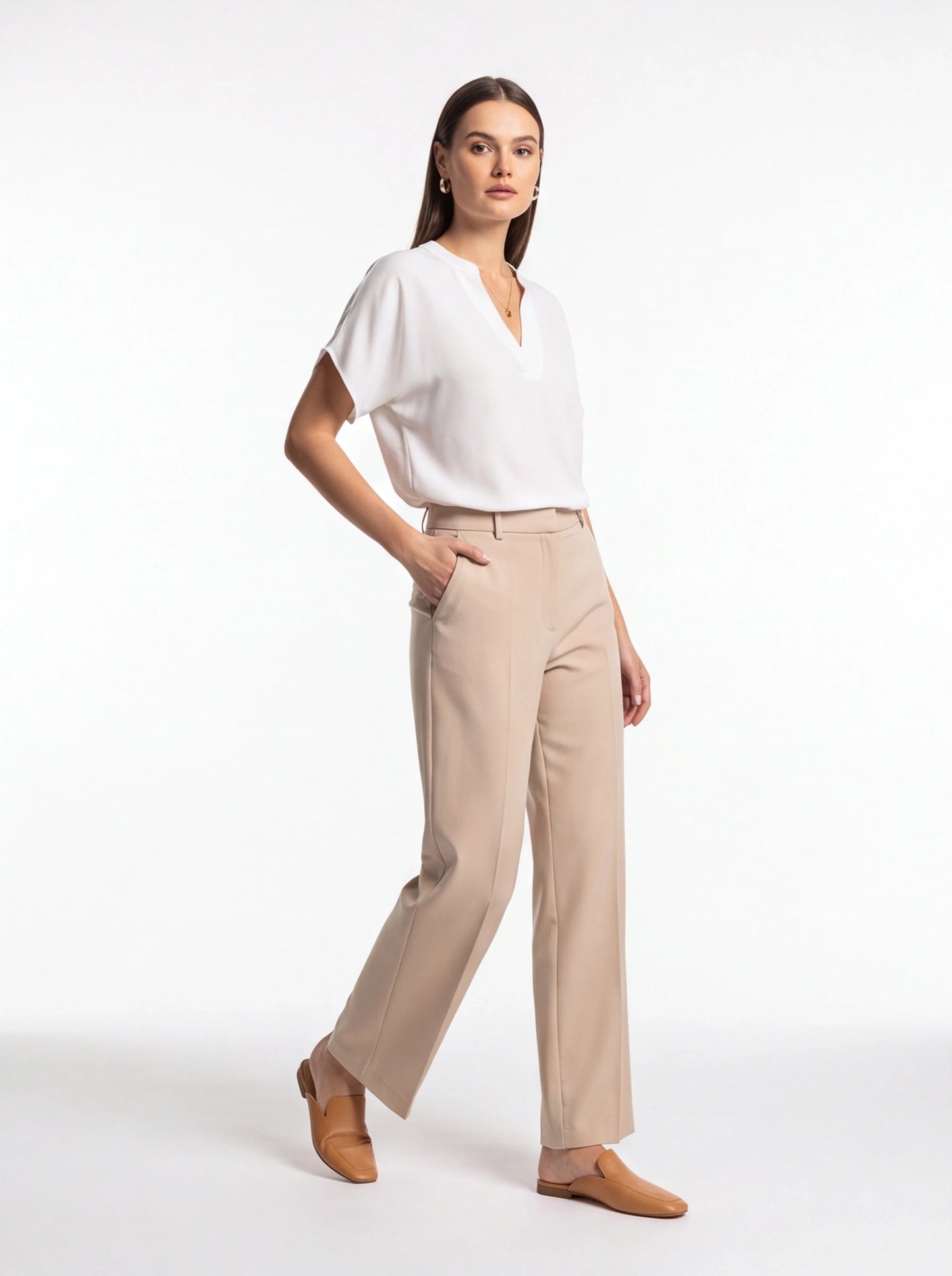 Elegant Soft V Neck Blouse with Lightweight Fabric and Relaxed Fit by Jamota Clothing Tops Women's Tops