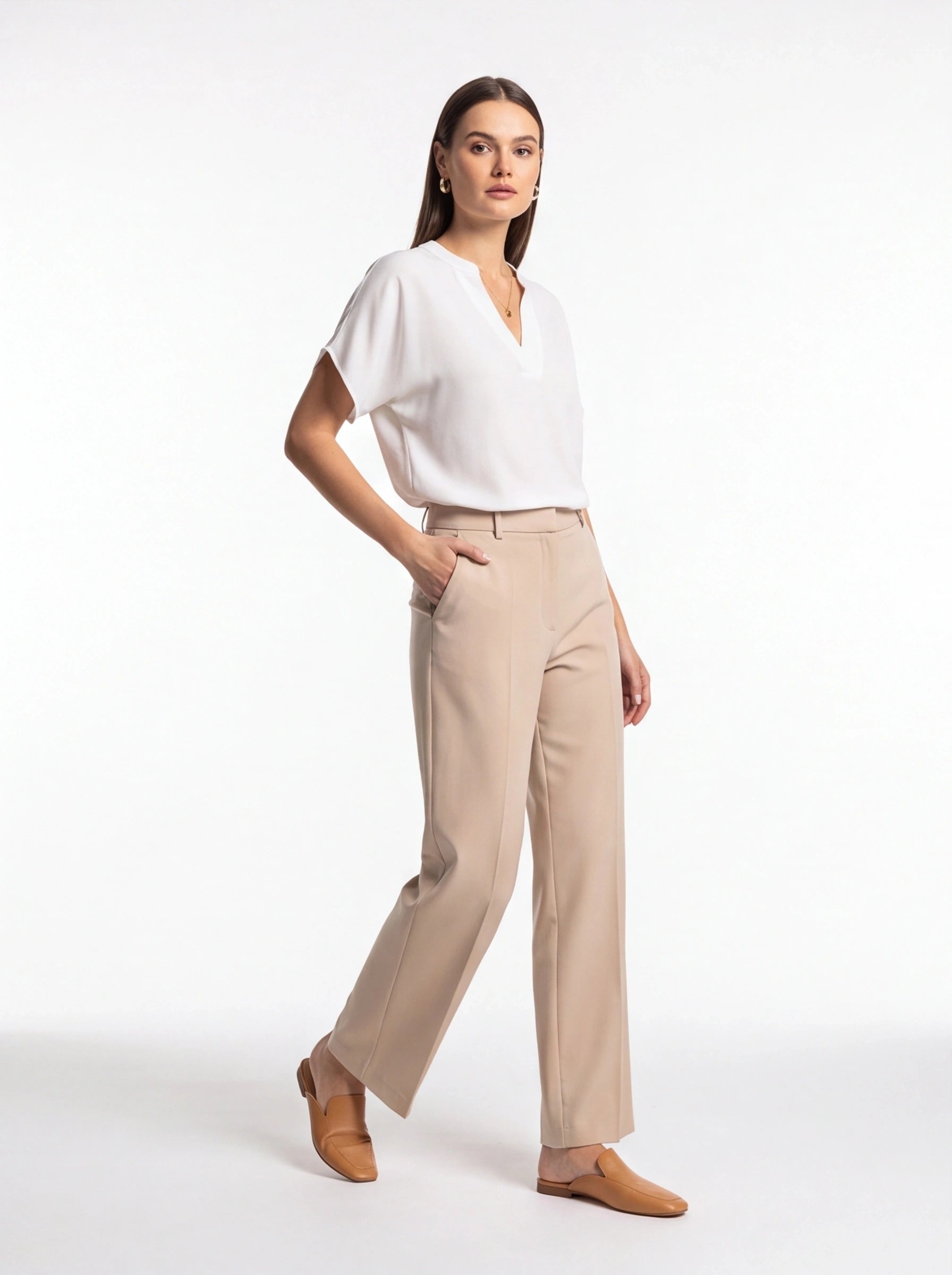 Elegant Soft V Neck Blouse with Lightweight Fabric and Relaxed Fit by Jamota Clothing Tops Women's Tops