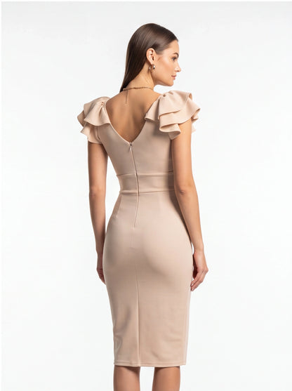 Chic Elegant Midi Cocktail Dress with Sleeveless Design and Flattering