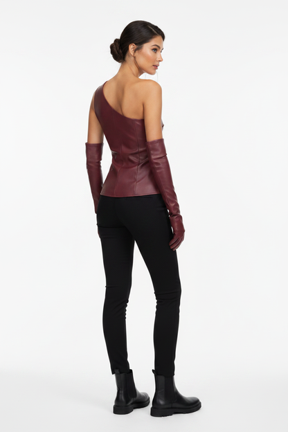 Bold Elegant Eco Leather Top with Gloves - Professional Style by Jamota Blouses Blouses & Shirts