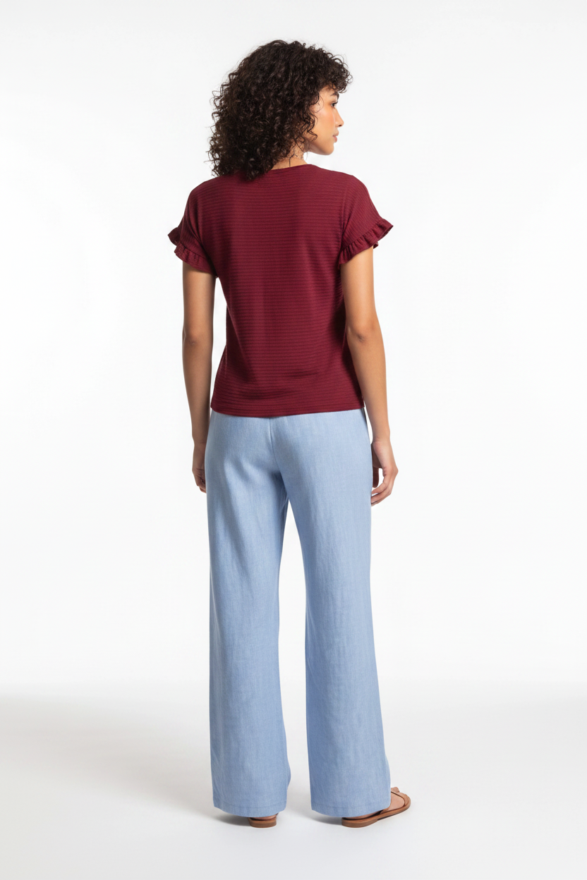 Charming Textured Ruffle Sleeve T-Shirt with Soft Fabric and Relaxed F by Jamota T-Shirts Women’s T-Shirts