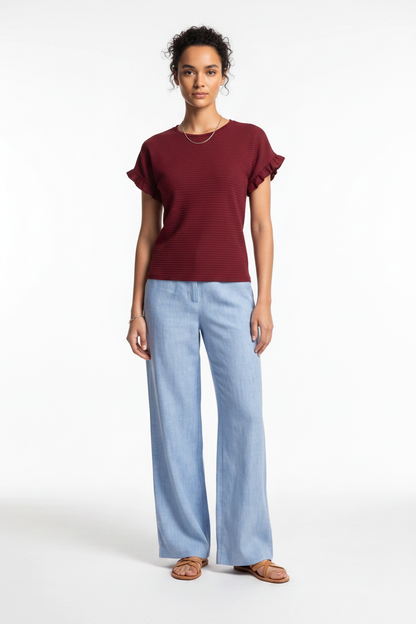 Charming Textured Ruffle Sleeve T-Shirt with Soft Fabric and Relaxed F by Jamota T-Shirts Women’s T-Shirts
