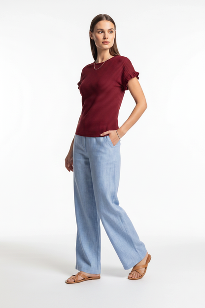 Charming Textured Ruffle Sleeve T-Shirt with Soft Fabric and Relaxed F by Jamota T-Shirts Women’s T-Shirts