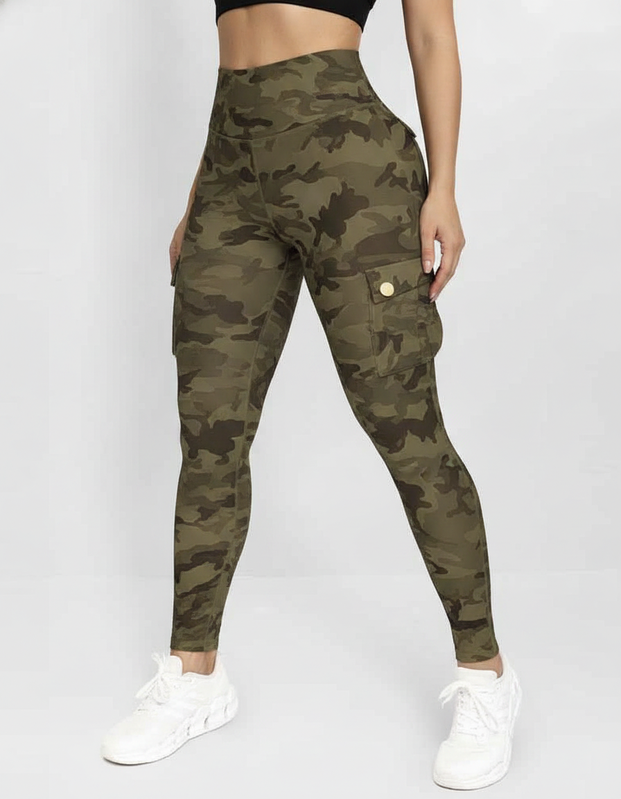 Camouflage Leggings High Waist With Pockets Premium Stretch Fabric Polyamide Elastane - Jamota