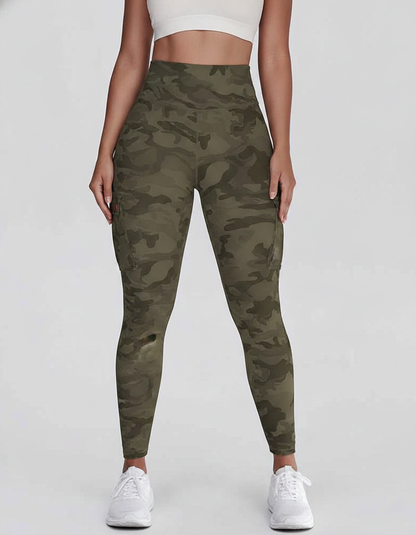 Camouflage Leggings High Waist With Pockets Premium Stretch Fabric Polyamide Elastane - Jamota