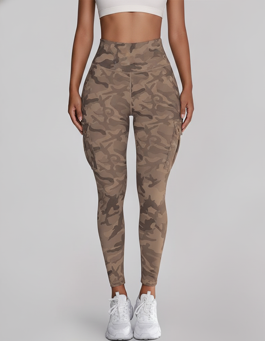 Camouflage Leggings High Waist With Pockets Premium Stretch Fabric Polyamide Elastane - Jamota