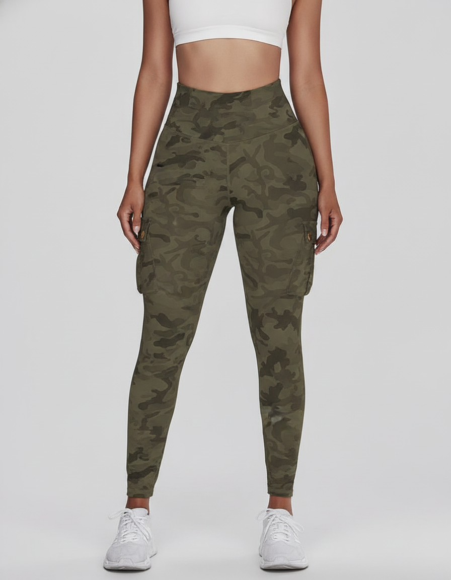 Camouflage Leggings High Waist With Pockets Premium Stretch Fabric Polyamide Elastane - Jamota