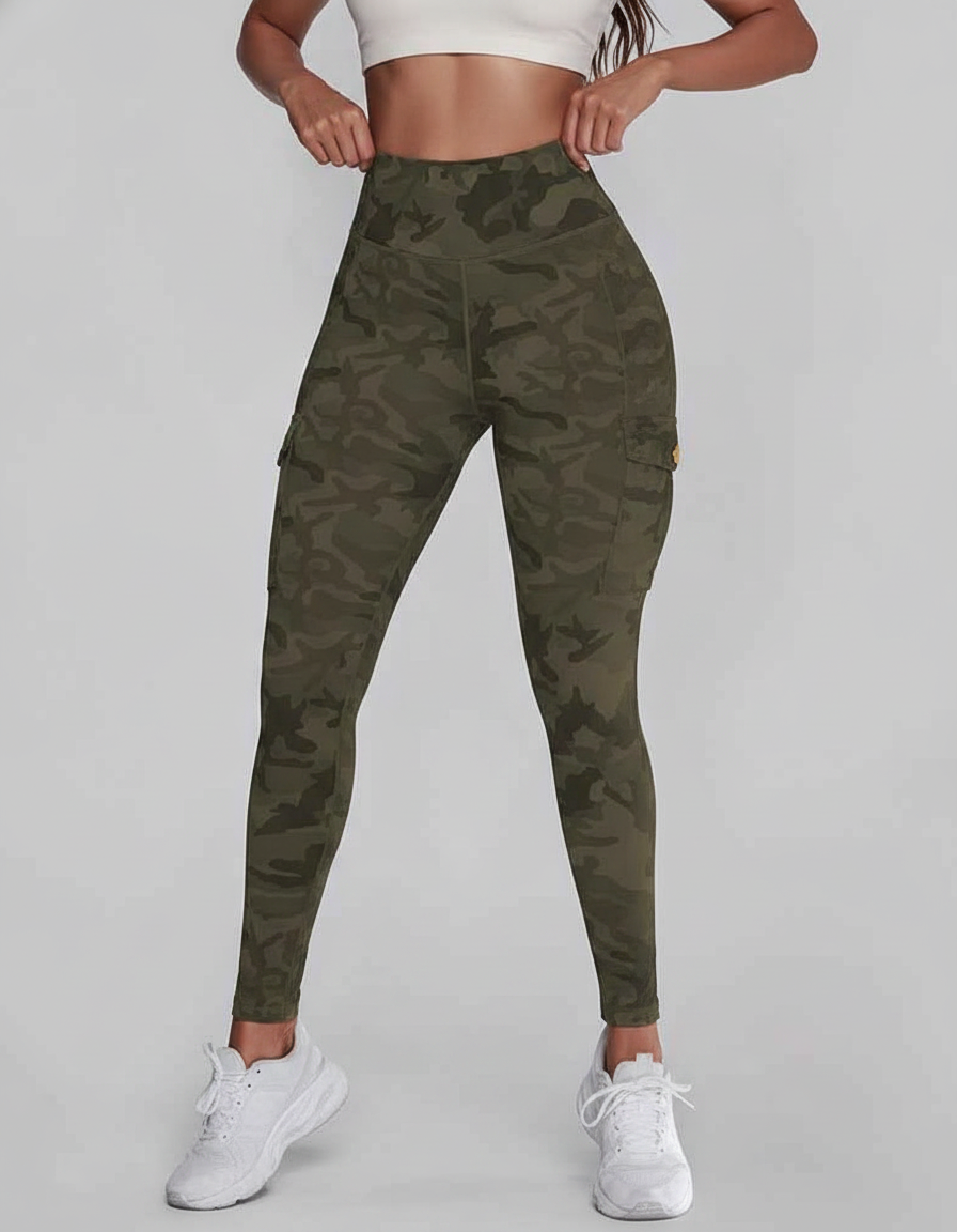 Camouflage Leggings High Waist With Pockets Premium Stretch Fabric Polyamide Elastane - Jamota