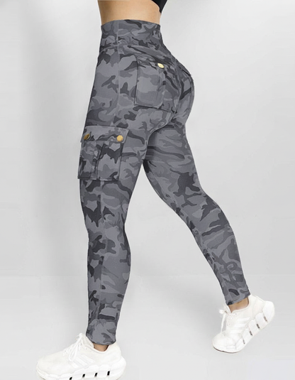 Camouflage Leggings High Waist With Pockets Premium Stretch Fabric Polyamide Elastane - Jamota