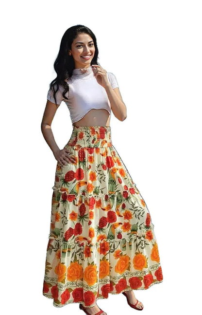 Elegant Tropical Floral Maxi Skirt | Lightweight & Breathable Fabric