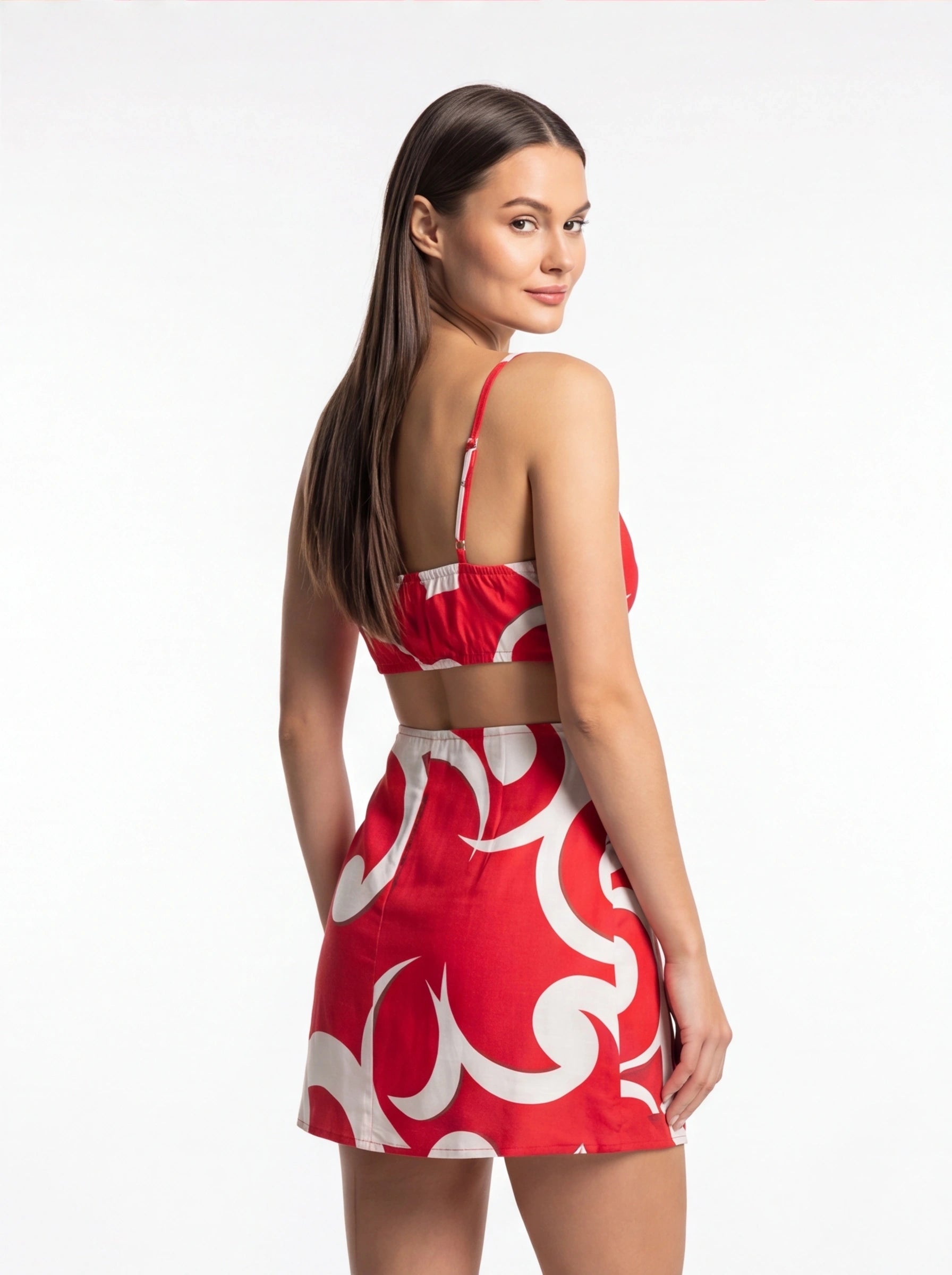Floral V-Neck Skort Romper with Tied Back Detail - Jamota
