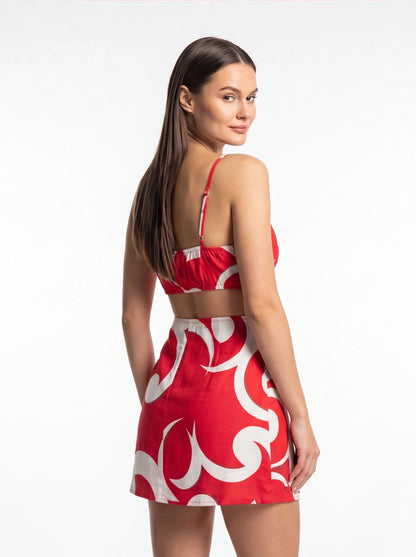 Floral V-Neck Skort Romper with Tied Back Detail - Jamota