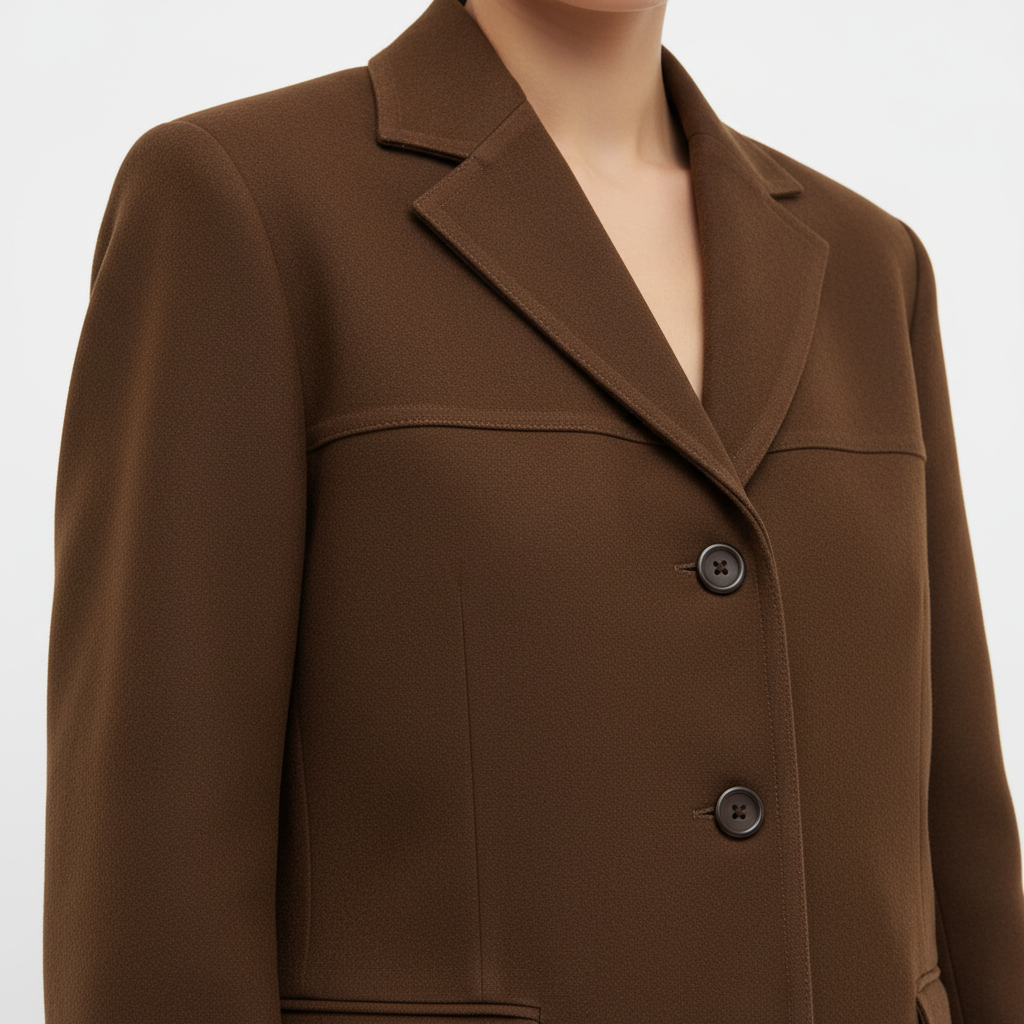 Elegant Brown Tailored Blazer with Padded Shoulders and Slim Fit by Jamota Blouses Women's Blazers