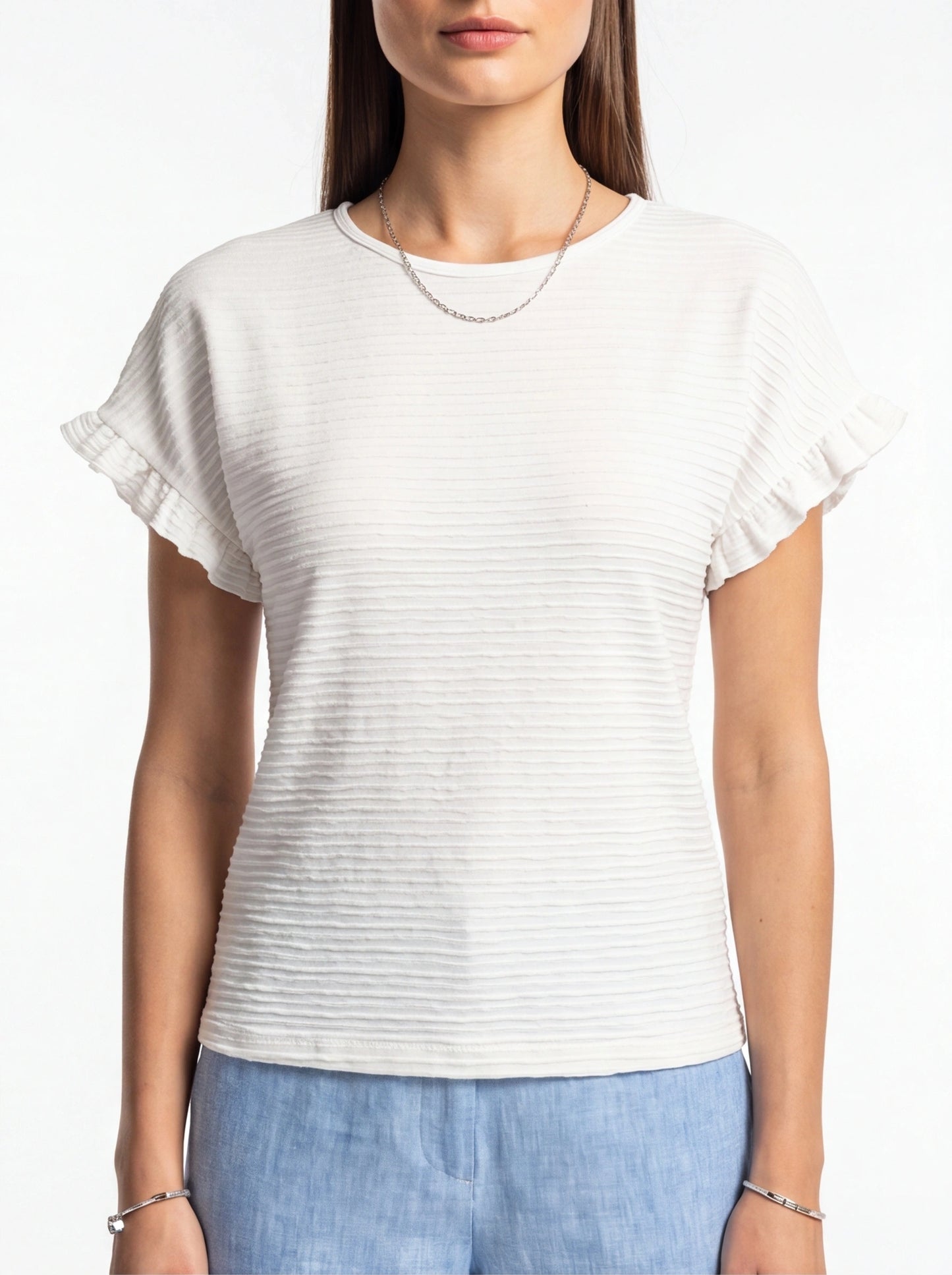 Charming Textured Ruffle Sleeve T-Shirt with Soft Fabric and Relaxed F