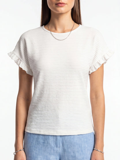 Charming Textured Ruffle Sleeve T-Shirt with Soft Fabric and Relaxed F