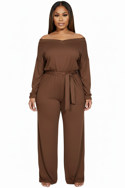 Black Off-Shoulder Wide-Leg Jumpsuit with Pockets by Jamota One-Pieces Jumpsuits