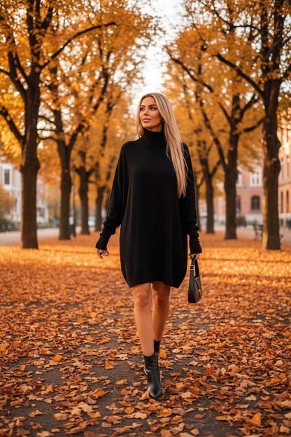 Cozy Black Turtleneck Sweater Dress Lifestyle