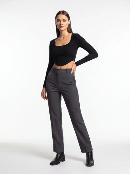 Stylish Ribbed V Neck Crop Top with Comfortable Stretch Fabric - Jamota