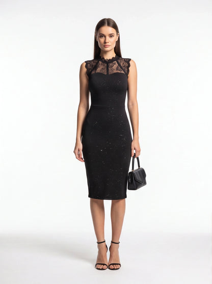 Gina Glamorous Sparkly Cocktail Dress with Sleeveless Design & Midi Le