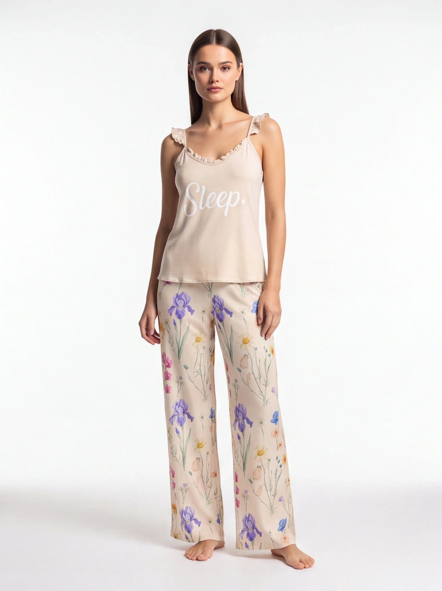 Floral Print Cami Pajama Set with Ruffle Trim by Jamota Robes Women's Pajamas & Robes