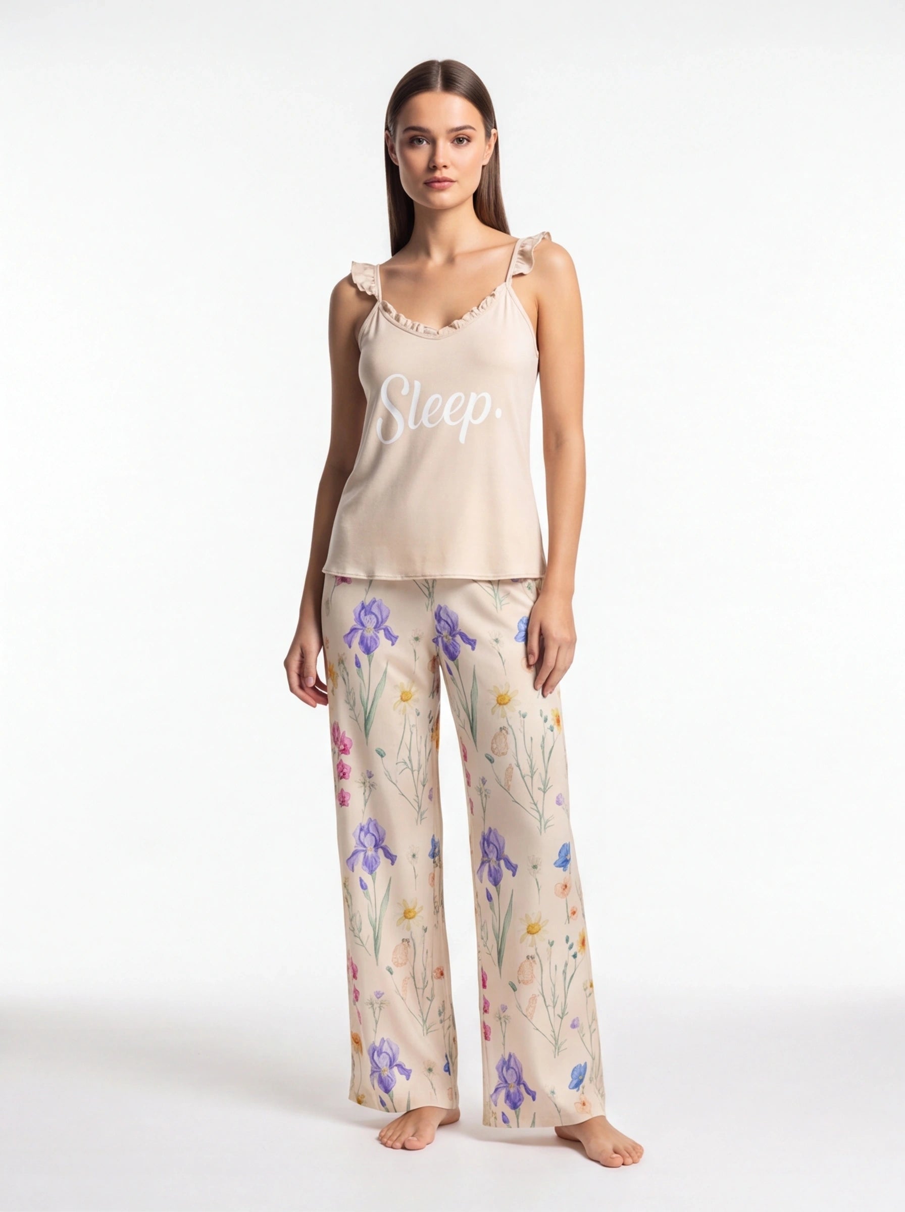 Floral Print Cami Pajama Set with Ruffle Trim by Jamota Robes Women's Pajamas & Robes
