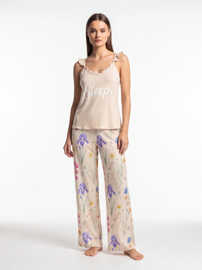 Floral Print Cami Pajama Set with Ruffle Trim by Jamota Robes Women's Pajamas & Robes