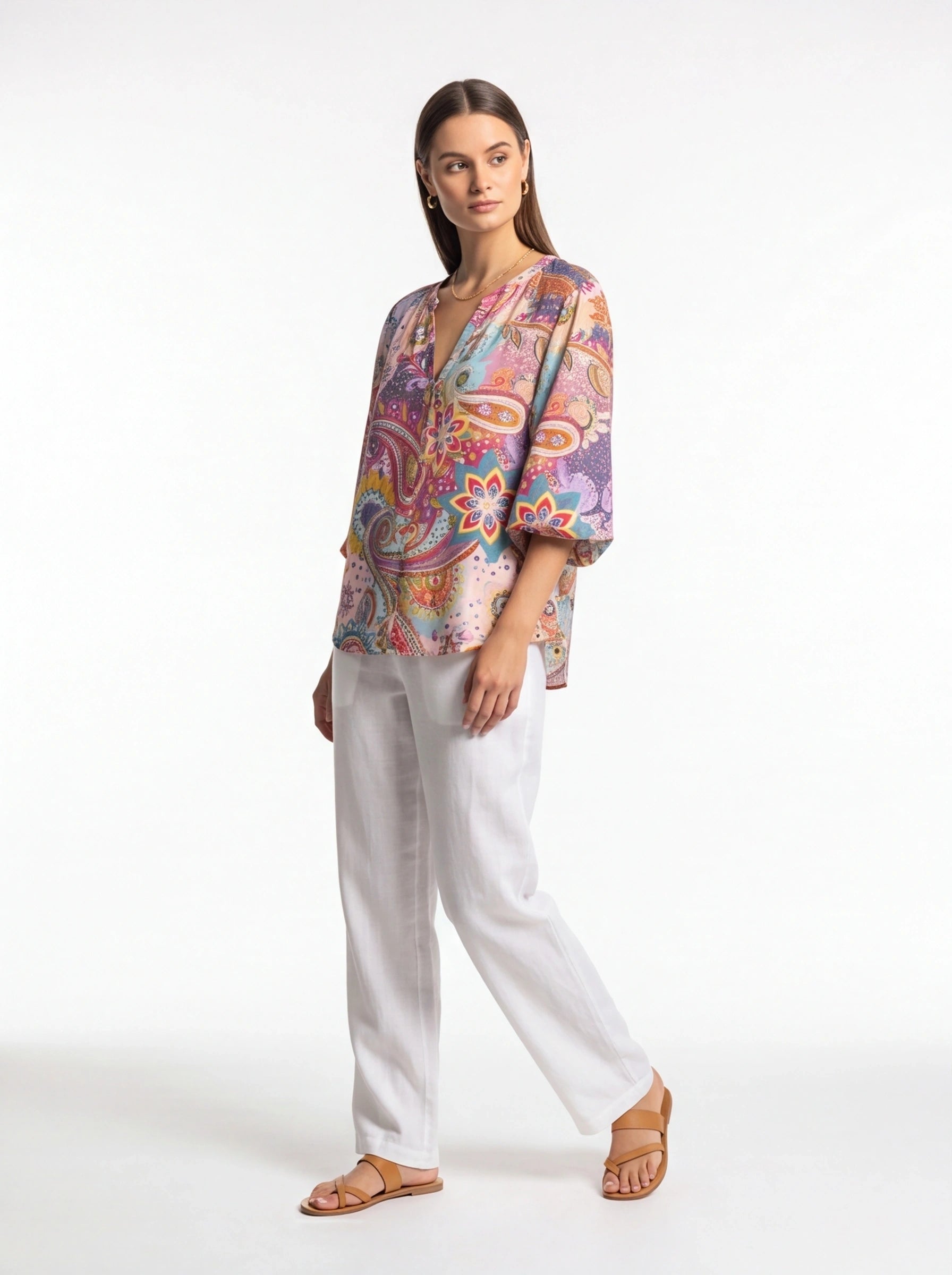 Floral Print Casual Blouse with Soft Fabric and Relaxed Fit by Jamota Blouses Women's Tops
