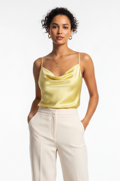 Elegant Silk Cowl Neck Camisole with Adjustable Straps & Luxurious Fin by Jamota Camisoles Camisoles