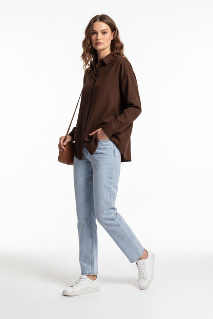 Elegant Relaxed Button Blouse with Soft Fabric and Versatile Fit by Jamota Blouses Blouses