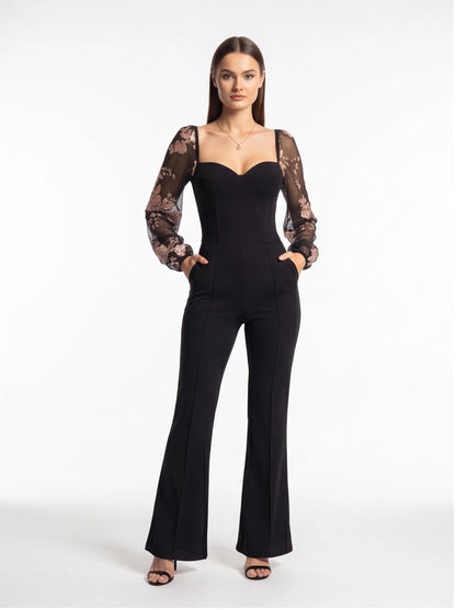 Elegant Flared Jumpsuit with Pockets and Adjustable Straps by Jamota One-Pieces Jumpsuits & Rompers