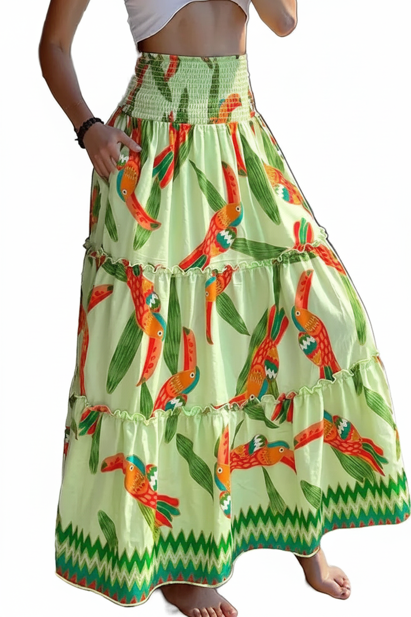 High Waisted A Line Maxi Skirt In Lightweight Breathable Viscose Fabric For Women - Jamota