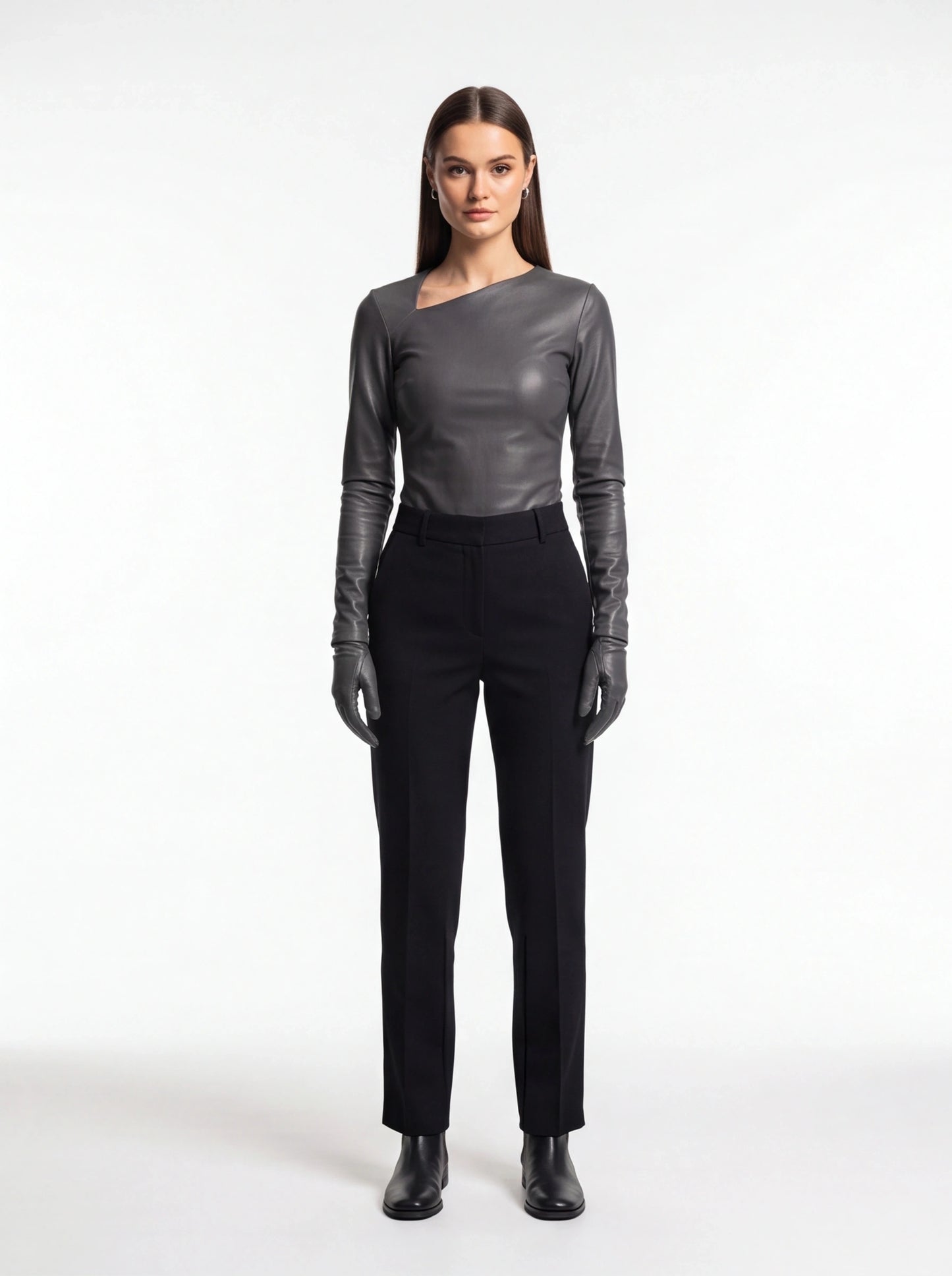 Bold Elegant Eco Leather Top with Gloves - Professional Style