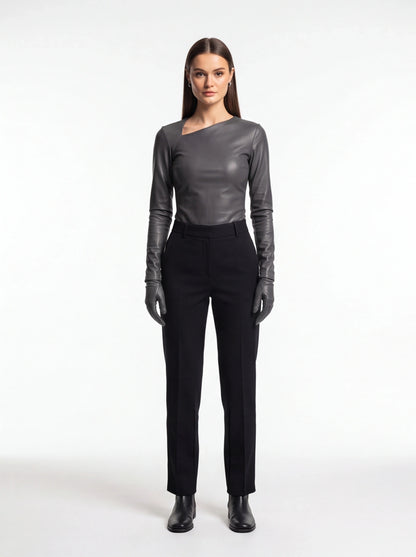 Bold Elegant Eco Leather Top with Gloves - Professional Style
