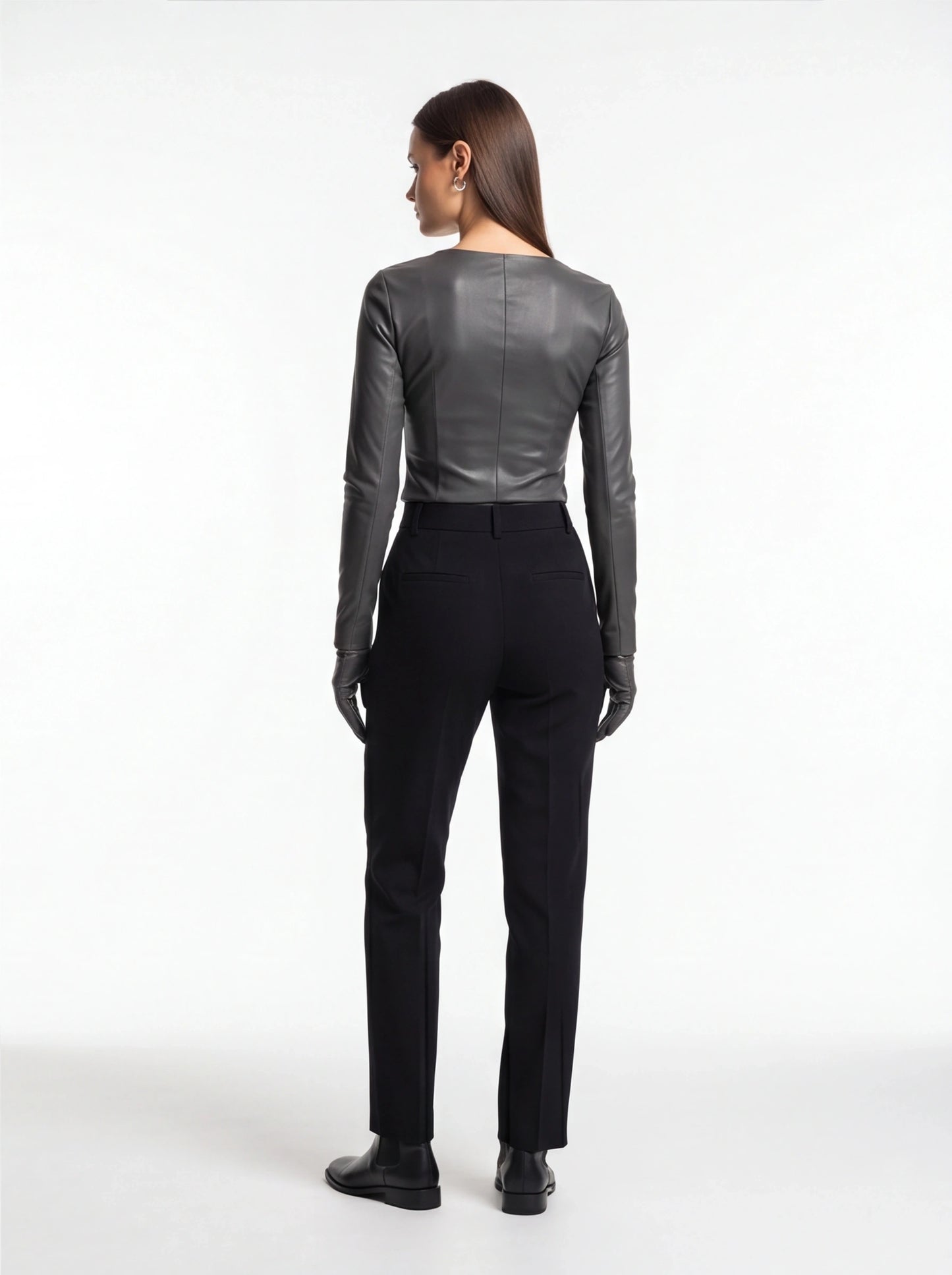 Bold Elegant Eco Leather Top with Gloves - Professional Style