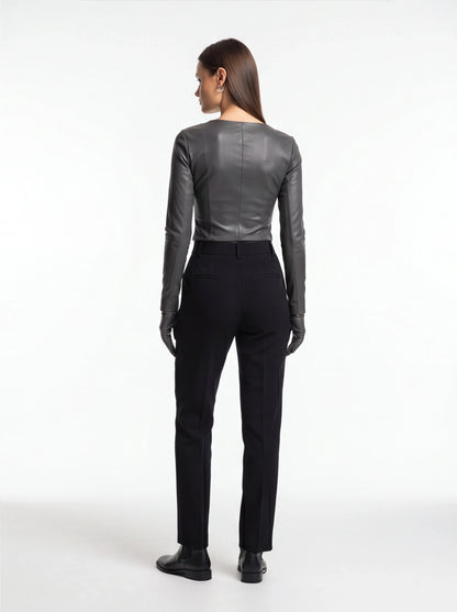 Bold Elegant Eco Leather Top with Gloves - Professional Style