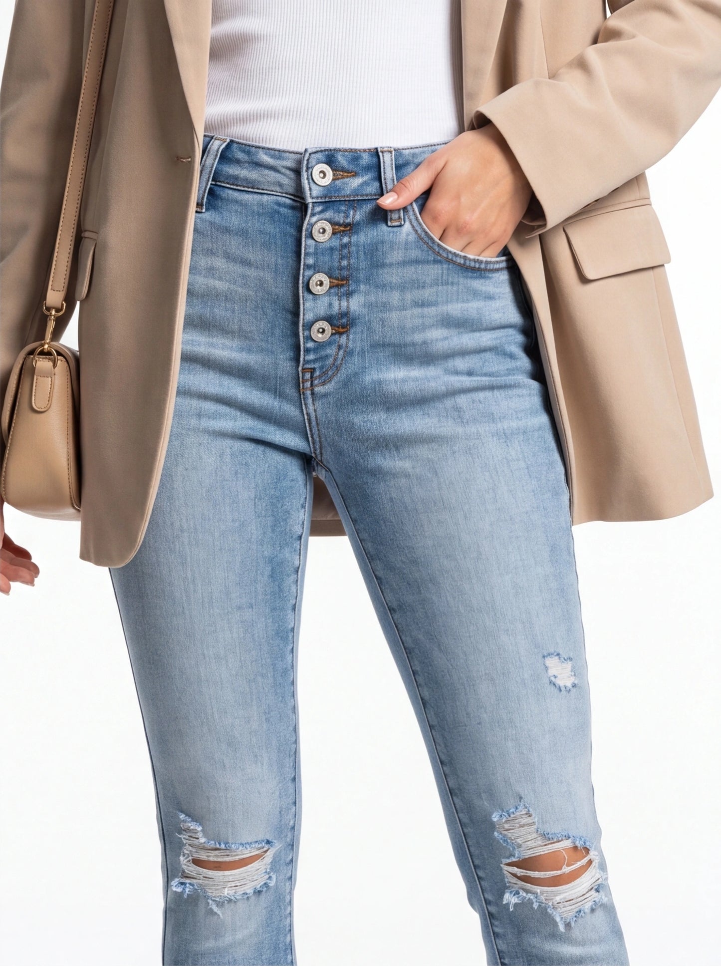 Stylish Ripped Denim Pants for Women | High-Waisted & Comfortable Fit