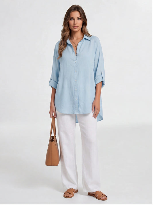 Elegant Oversized Linen Blouse with Breathable Fabric and Relaxed Fit by Jamota Shirts Casual Shirts