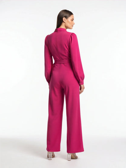 Elegant Wide-Leg Jumpsuit for Women with Pockets & Belted Waist by Jamota One-Pieces Jumpsuits