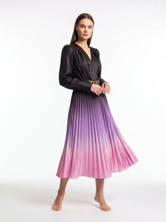 Stylish Ombre Midi Dress with Elegant Sleeves and Flattering Fit by Jamota Dresses Women's Dresses