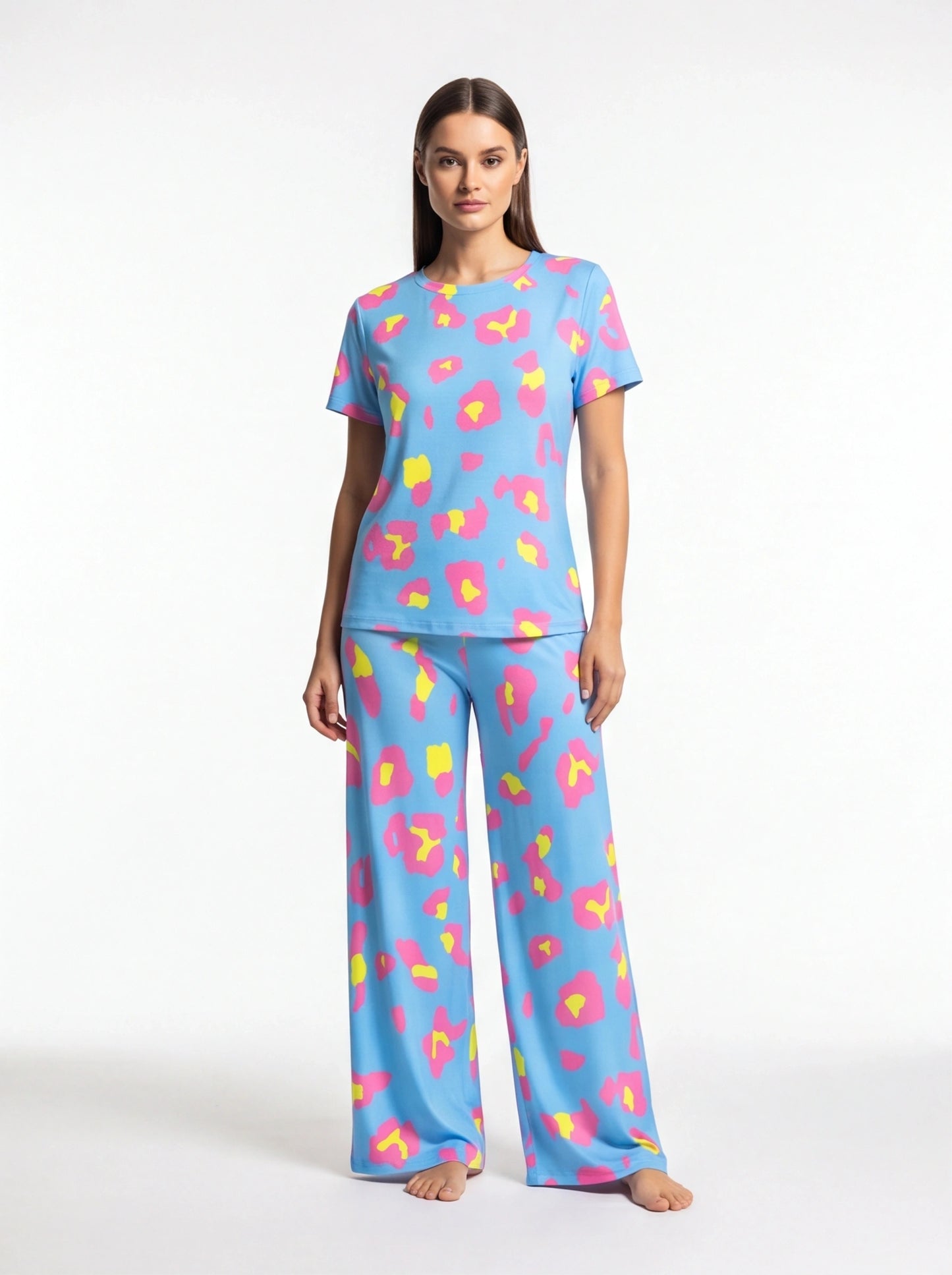 Leopard Print Pajama Set | Soft Fabric & Wide Leg for Ultimate Comfort - Jamota