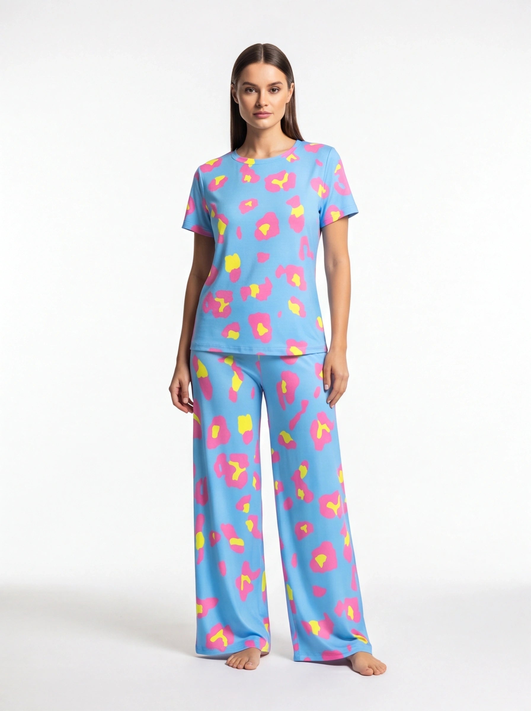 Leopard Print Pajama Set | Soft Fabric & Wide Leg for Ultimate Comfort - Jamota
