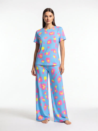 Leopard Print Pajama Set | Soft Fabric & Wide Leg for Ultimate Comfort - Jamota